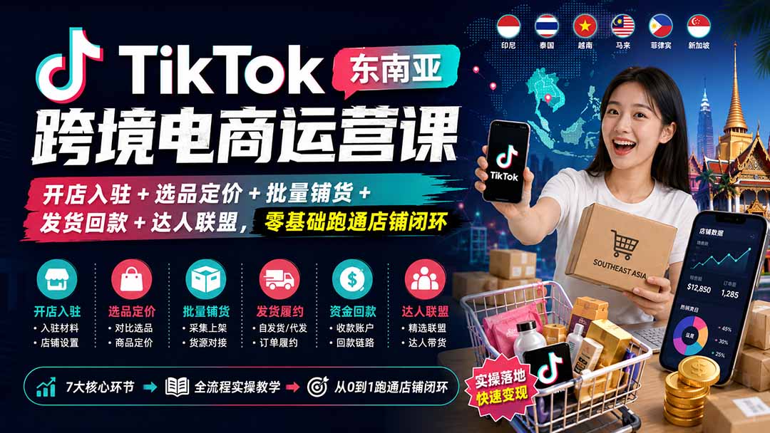 （20059期）TikTok东南亚跨境电商运营课：开店入驻+选品定价+批量铺货+发货回款+达人联盟，零基础跑通店铺闭环插图1