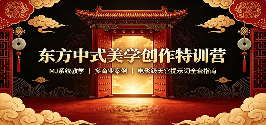 东方中式美学创作特训营：MJ系统教学，多商业案例，电影级天宫提示词全套指南