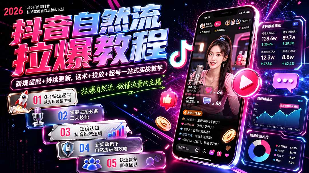 (20011期)抖音自然流拉爆教程-更新8月:做懂流量的主播,新规适配+持续更新,话术+投放+起号一站式实战教学插图1 (20011期)抖音自然流拉爆教程-更新8月:做懂流量的主播,新规适配+持续更新,话术+投放+起号一站式实战教学插图1