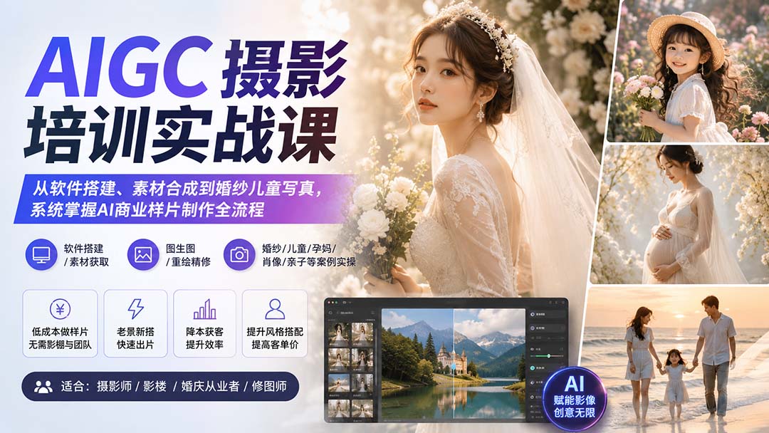 (20161期)AIGC摄影培训实战课:从软件搭建、素材合成到婚纱儿童写真,系统掌握AI商业样片制作全流程插图 (20161期)AIGC摄影培训实战课:从软件搭建、素材合成到婚纱儿童写真,系统掌握AI商业样片制作全流程插图