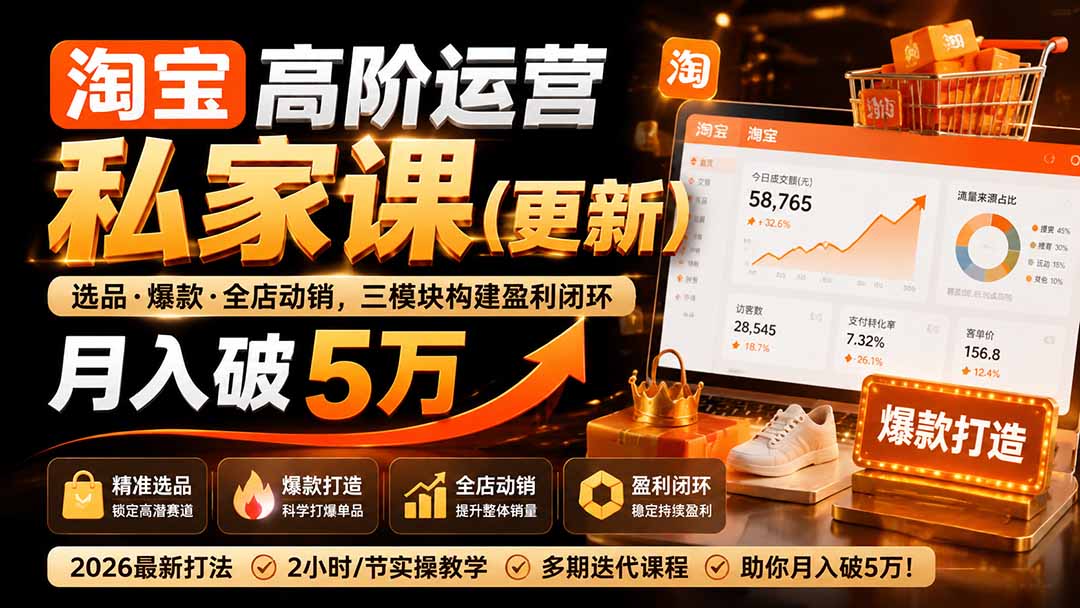 （19726期）淘宝高阶运营私家课（更新26年4月18）：选品、爆款、全店动销，三模块构建盈利闭环，月入破5万