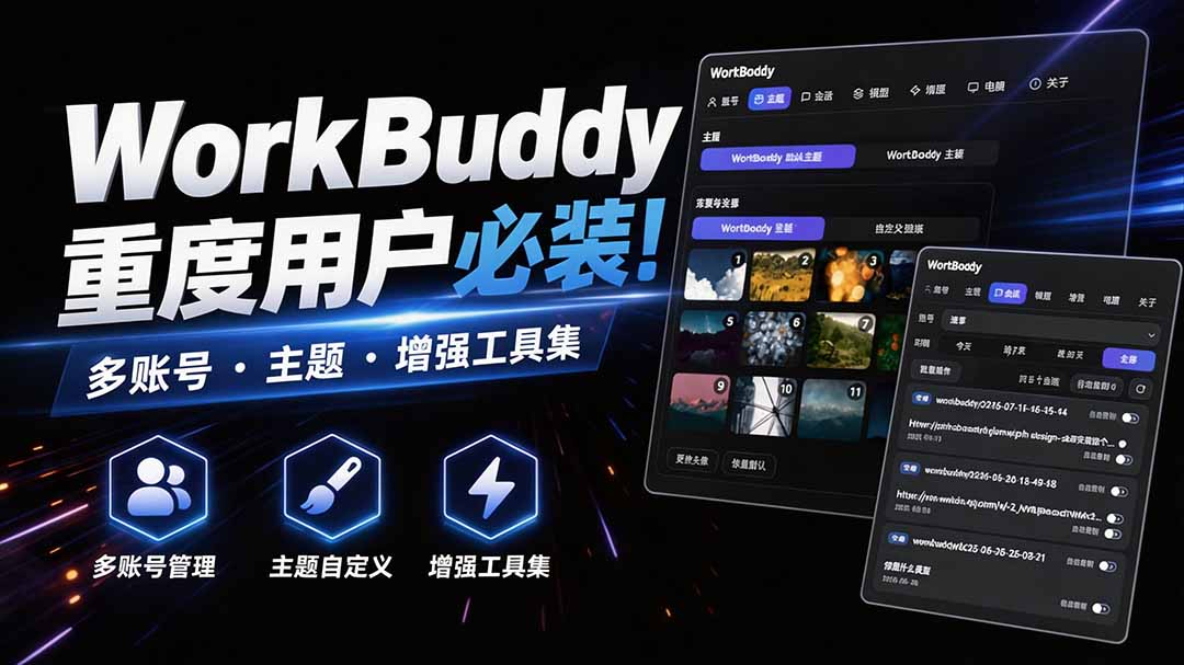 (20073期)WorkBuddy重度用户必装!多账号 · 主题 · 增强工具集,零侵入、零重签名,WorkDaddy插图1 (20073期)WorkBuddy重度用户必装!多账号 · 主题 · 增强工具集,零侵入、零重签名,WorkDaddy插图1