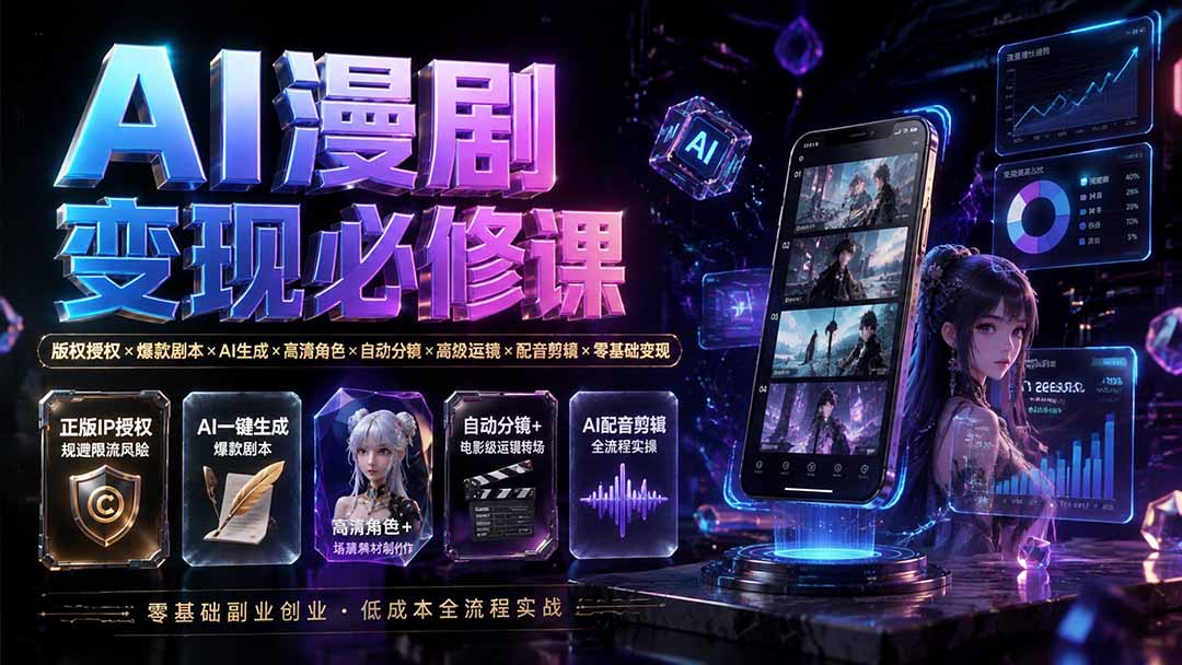 （19664期）AI漫剧变现必修课：版权授权×爆款剧本×AI生成×高清角色×自动分镜×高级运镜×配音剪辑×零基础变现