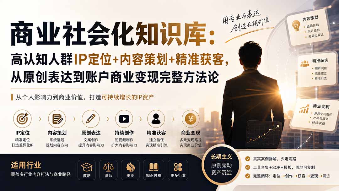 （19733期）商业社会化知识库：高认知人群IP定位+内容策划+精准获客，从原创表达到账户商业变现完整方法论插图1