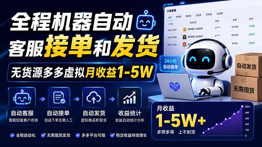 (20119期)全程机器自动客服接单和发货,无货源多多虚拟月收益1-5W插图 (20119期)全程机器自动客服接单和发货,无货源多多虚拟月收益1-5W插图