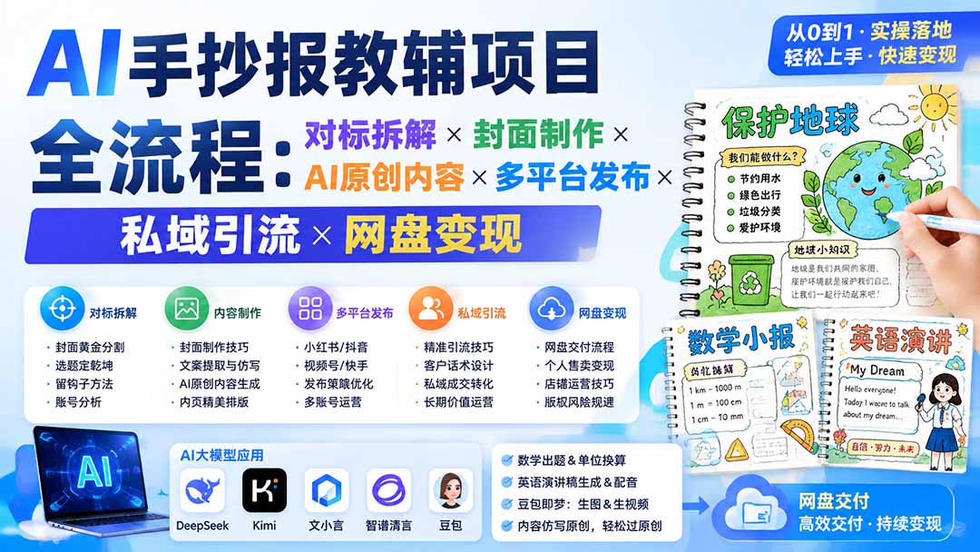 (19785期)AI手抄报教辅项目全流程:对标拆解×封面制作×AI原创内容×多平台发布×私域引流×网盘变现插图1 (19785期)AI手抄报教辅项目全流程:对标拆解×封面制作×AI原创内容×多平台发布×私域引流×网盘变现插图1