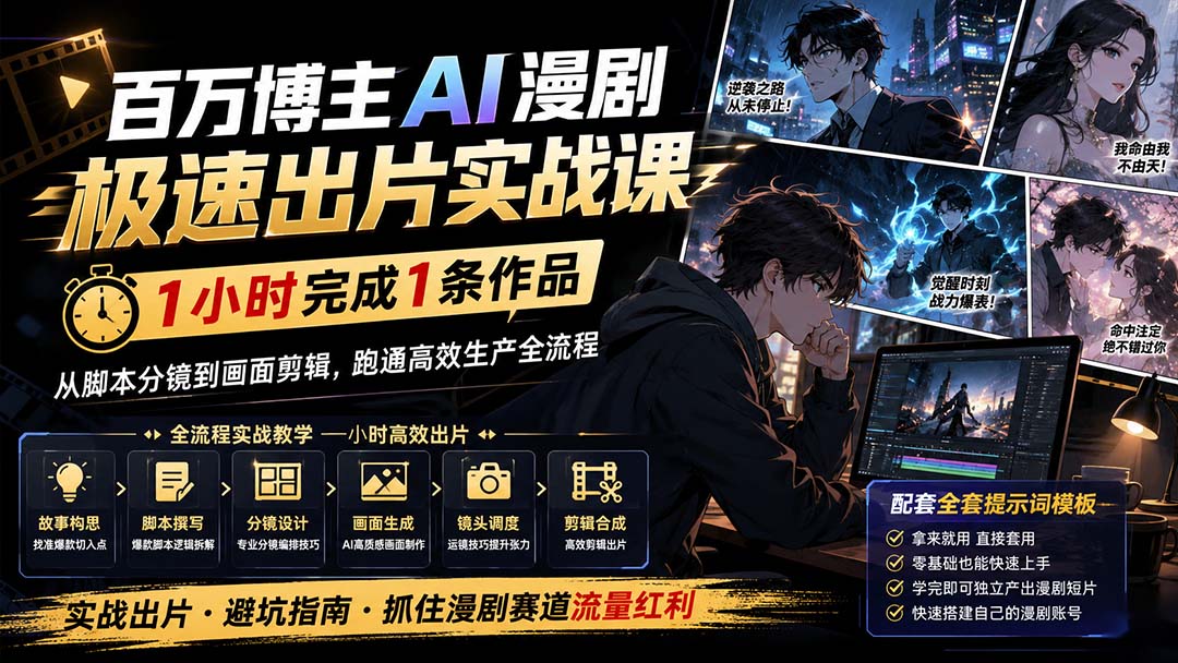 (20173期)百万博主AI漫剧极速出片实战课:1小时产出条作品,从脚本分镜到画面剪辑,跑通高效生产全流程插图 (20173期)百万博主AI漫剧极速出片实战课:1小时产出条作品,从脚本分镜到画面剪辑,跑通高效生产全流程插图