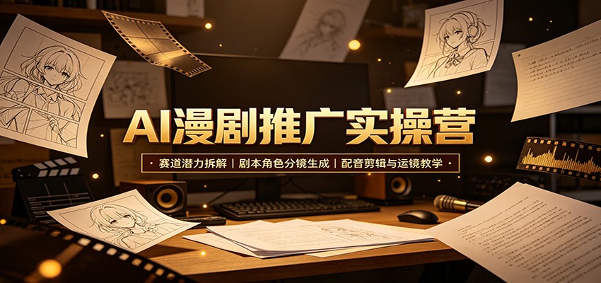 AI漫剧推广实操营:赛道潜力拆解,剧本角色分镜生成,配音剪辑与运镜教学