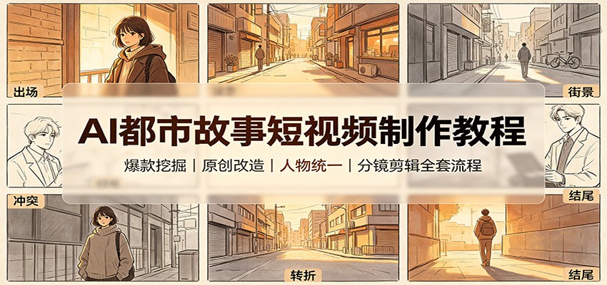 AI都市故事短视频制作教程:爆款挖掘原创改造,人物统一分镜剪辑全套流程