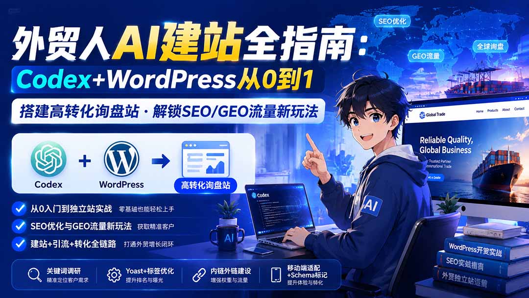 (20003期)外贸人AI建站全指南:Codex+WordPress从0到1·搭建高转化询盘站·解锁SEO/GEO流量新玩法-更新8月插图1 (20003期)外贸人AI建站全指南:Codex+WordPress从0到1·搭建高转化询盘站·解锁SEO/GEO流量新玩法-更新8月插图1