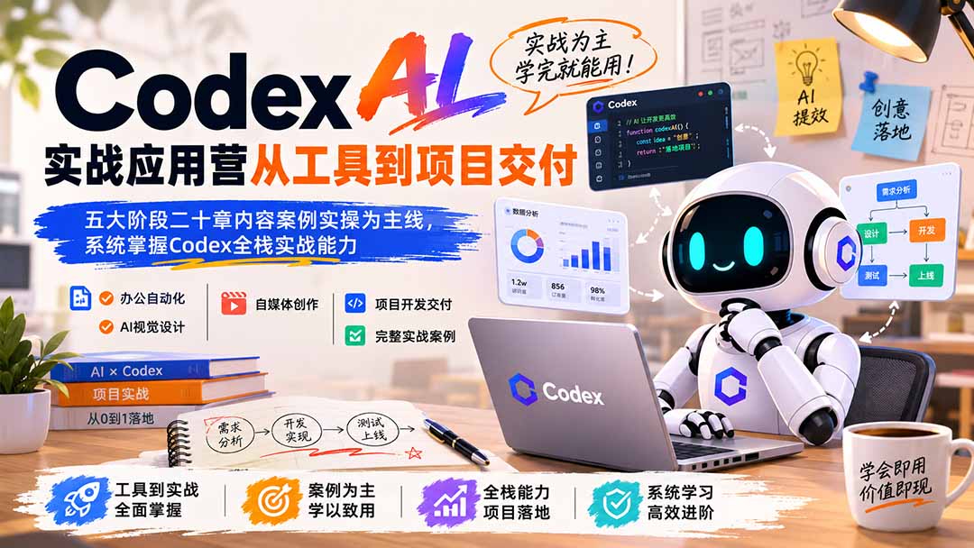 (19854期)Codex AI实战应用营从工具到项目交付;五大阶段二十章内容案例实操为主线,系统掌握Codex全栈实战能力插图1 (19854期)Codex AI实战应用营从工具到项目交付;五大阶段二十章内容案例实操为主线,系统掌握Codex全栈实战能力插图1