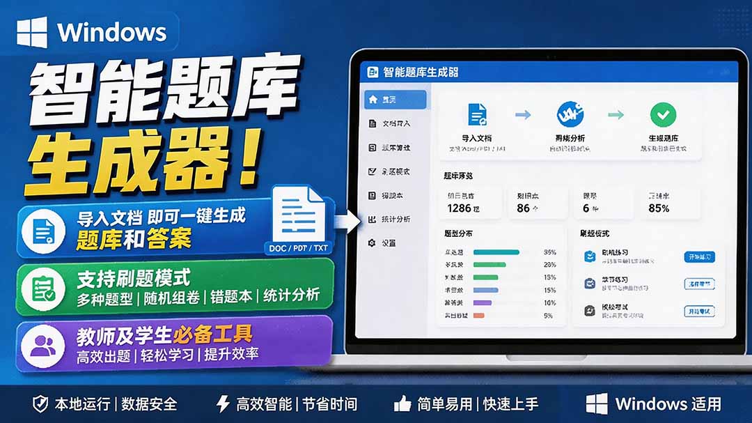 （19855期）Windows 智能题库刷题软件！导入文档一键生成题库和答案，并支持刷题模式，教师及学生必备工具 原创插图1