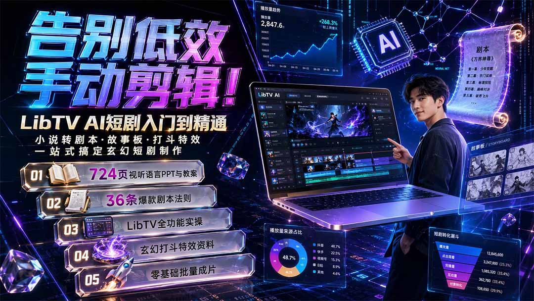 （19678期）告别低效手动剪辑！LibTV AI短剧入门到精通，小说转剧本方法，故事板打斗特效一站式搞定玄幻短剧制作插图1