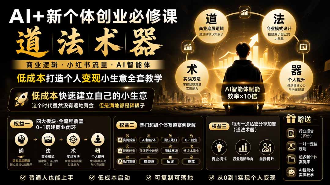 (19738期)AI+新个体创业必修课|道法术器|商业逻辑·小红书流量·AI智能体|低成本打造个人变现小生意全套教学插图1 (19738期)AI+新个体创业必修课|道法术器|商业逻辑·小红书流量·AI智能体|低成本打造个人变现小生意全套教学插图1