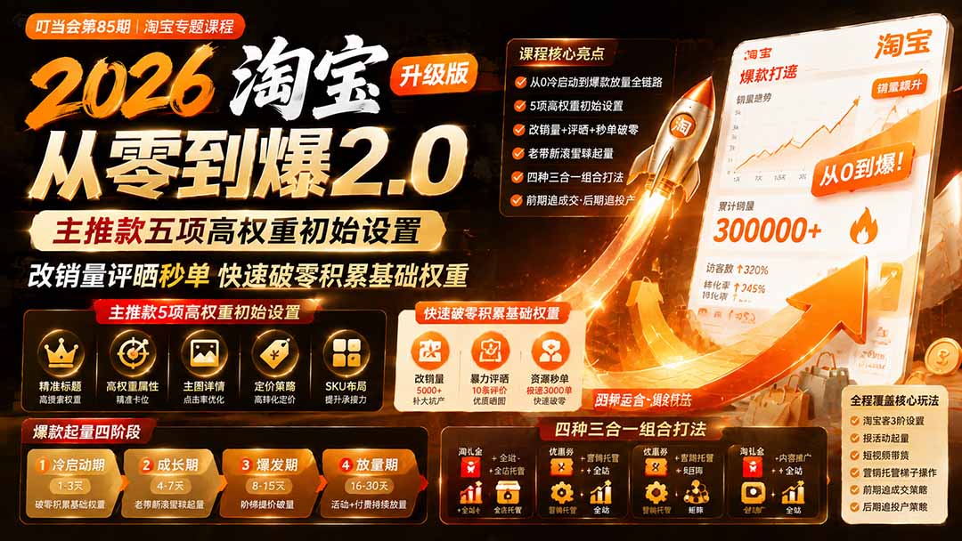 （19742期）2026淘宝从零到爆2.0第85期；主推款五项高权重初始设置，改销量评晒秒单快速破零积累基础权重插图1