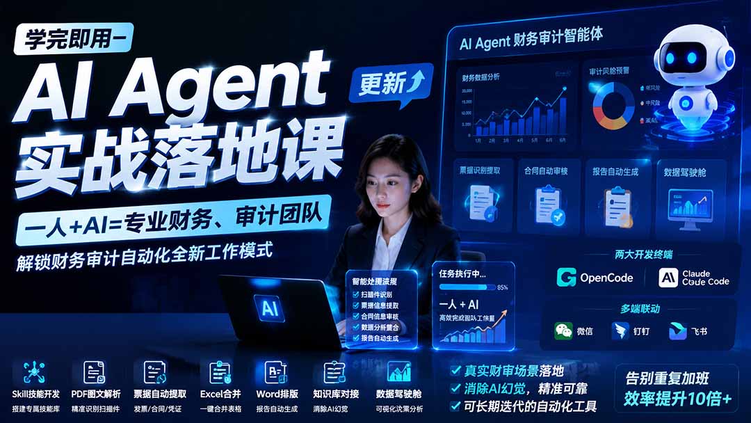 (19702期)学完即用—AI Agent实战落地课-更新:一人+AI=专业财务、审计团队,解锁财务审计自动化全新工作模式插图1 (19702期)学完即用—AI Agent实战落地课-更新:一人+AI=专业财务、审计团队,解锁财务审计自动化全新工作模式插图1