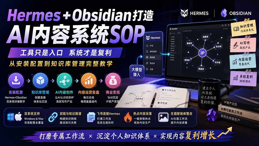 (19861期)Hermes+Obsidian打造AI内容系统SOP;工具只是入口系统才是复利,从安装配置到知识库管理完整教学插图1 (19861期)Hermes+Obsidian打造AI内容系统SOP;工具只是入口系统才是复利,从安装配置到知识库管理完整教学插图1