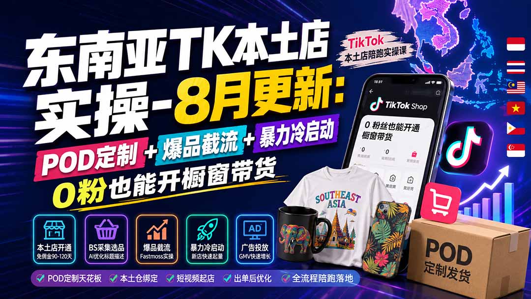 （19963期）东南亚TK本土店实操-8月更新：POD定制+爆品截流+暴力冷启动，0粉也能开橱窗带货插图1
