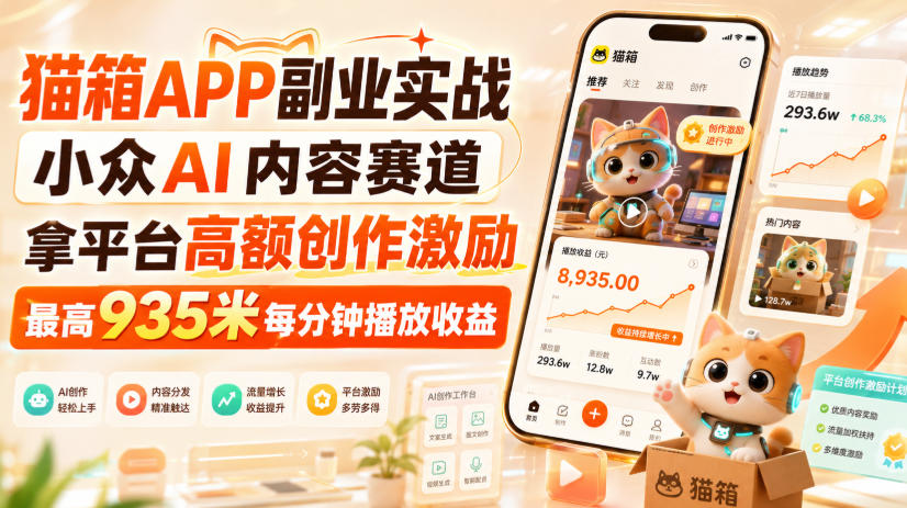 猫箱APP副业实战,小众AI内容赛道,拿平台高额创作激励,最高935米每分钟播放收益插图 猫箱APP副业实战,小众AI内容赛道,拿平台高额创作激励,最高935米每分钟播放收益插图