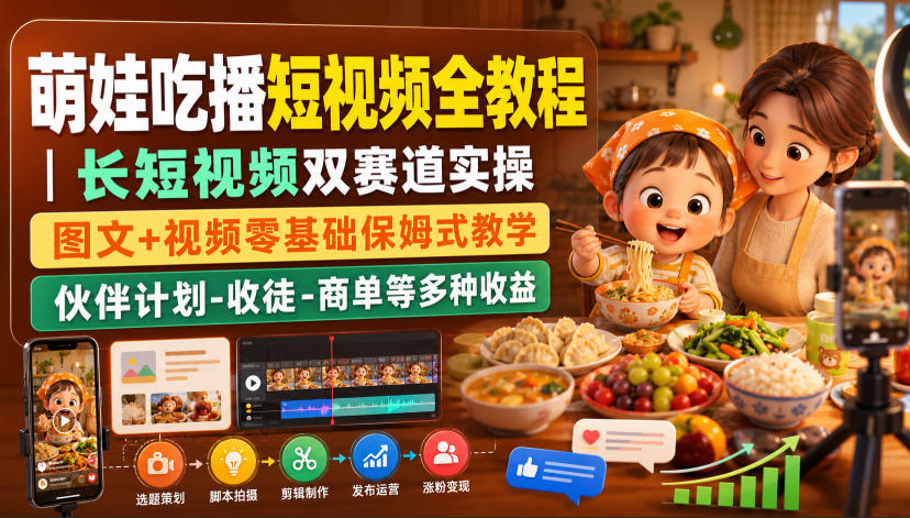 萌娃吃播短视频全教程|长短视频双赛道实操,图文+视频零基础保姆式教学,伙伴计划-收徒-商单等多种变现方式插图 萌娃吃播短视频全教程|长短视频双赛道实操,图文+视频零基础保姆式教学,伙伴计划-收徒-商单等多种变现方式插图
