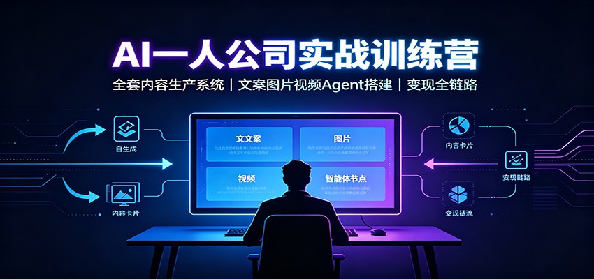 AI创作一人公司实战训练营:全套内容生产系统,文案图片视频Agent搭建变现全链路