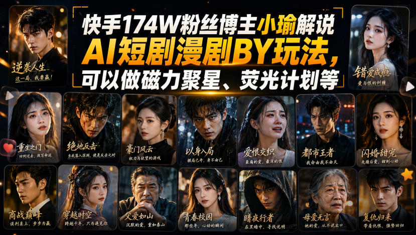 快手174W粉丝博主小瑜解说AI短剧漫剧搬运玩法,可以做磁力聚星、荧光计划等插图 快手174W粉丝博主小瑜解说AI短剧漫剧搬运玩法,可以做磁力聚星、荧光计划等插图