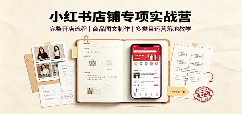 小红书店铺专项实战营:完整开店流程,商品图文制作,多类目运营落地教学