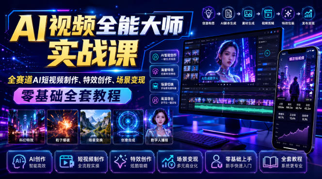 AI视频全能大师实战课|全赛道AI短视频制作、特效创作、场景变现零基础全套教程