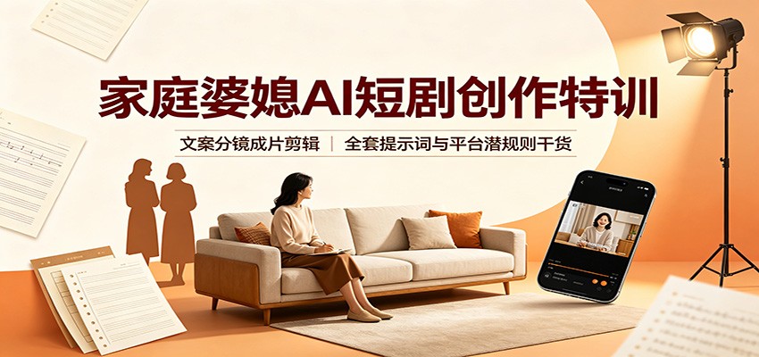 家庭婆媳AI短剧创作特训:文案分镜成片剪辑,全套提示词与平台潜规则干货
