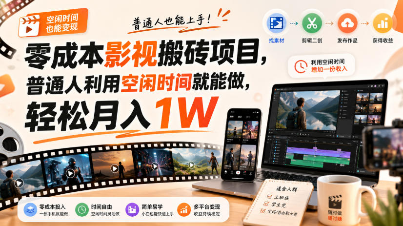 零成本影视搬砖项目，普通人利用空闲时间就能做，轻松月入1W【揭秘】插图