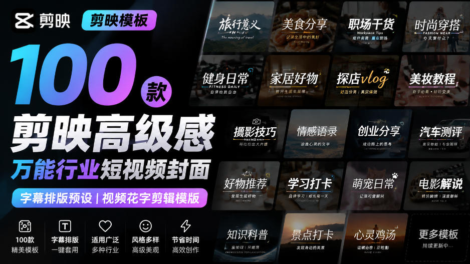 【剪映模板】100款剪映高级感万能行业短视频封面字幕排版预设视频花字剪辑模版插图