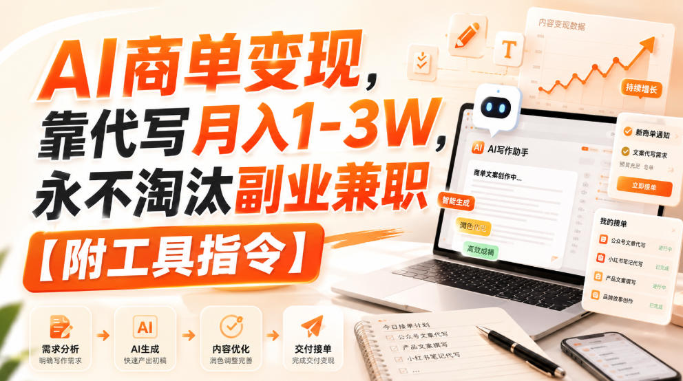 AI商单变现,靠代写月入1-3W,永不淘汰副业兼职【附工具指令】【揭秘】插图 AI商单变现,靠代写月入1-3W,永不淘汰副业兼职【附工具指令】【揭秘】插图