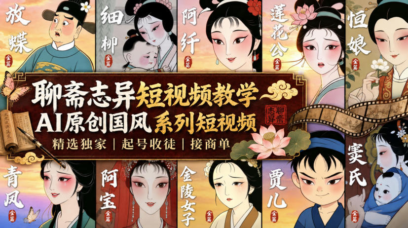聊斋志异短视频教学,AI原创国风系列短视频,精选独家丨起号收徒丨接商单插图 聊斋志异短视频教学,AI原创国风系列短视频,精选独家丨起号收徒丨接商单插图
