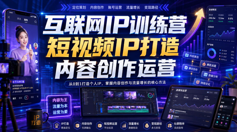 互联网IP训练营,短视频IP打造,内容创作运营