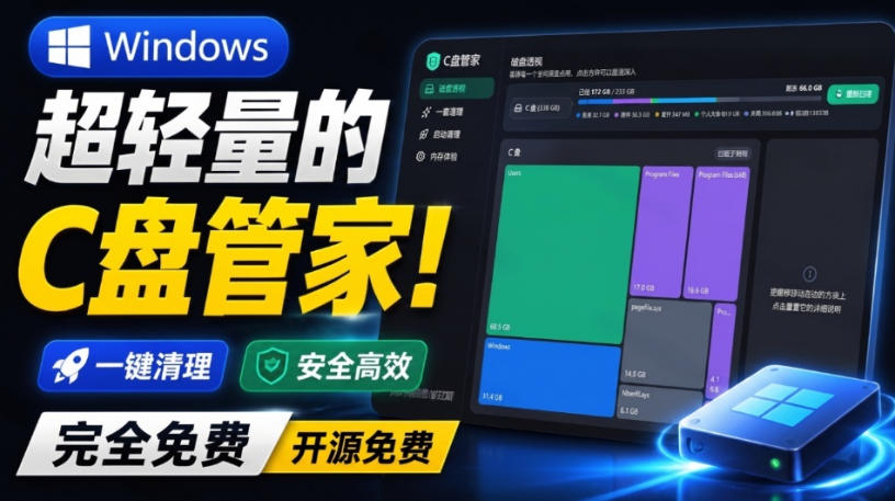Windows超轻量的C盘管家!超级有特点,支持磁盘分析及清理提醒,2M大小体积,完全免费C盘管家插图 Windows超轻量的C盘管家!超级有特点,支持磁盘分析及清理提醒,2M大小体积,完全免费C盘管家插图