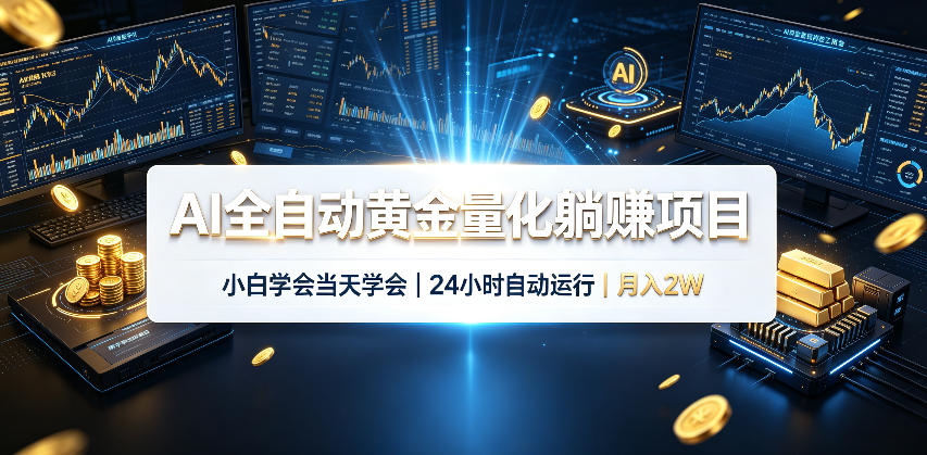 AI全自动黄金量化躺賺项目，24小时自动运行，月入2W！