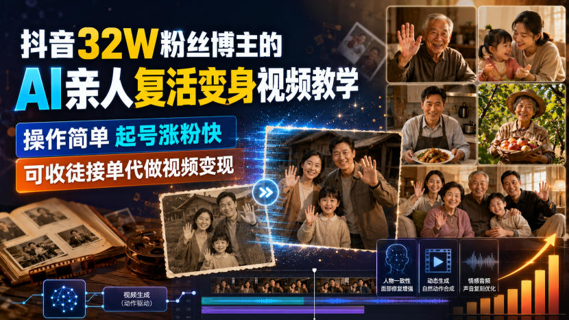 抖音32W粉丝博主的AI亲人复活变身视频教学,操作简单,起号涨粉快,可收徒接单代做视频变现插图 抖音32W粉丝博主的AI亲人复活变身视频教学,操作简单,起号涨粉快,可收徒接单代做视频变现插图