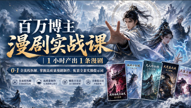 百万博主漫剧实战课|1小时产出1条漫剧,0‑1全流程拆解,掌握高质量漫剧制作,配套全套实操提示词