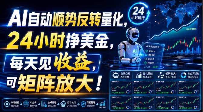 AI自动顺势反转量化,24小时挣美金,每天见收益,可矩阵放大!【揭秘】插图 AI自动顺势反转量化,24小时挣美金,每天见收益,可矩阵放大!【揭秘】插图