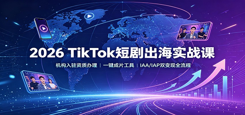 2026 TikTok短剧出海实战课:机构入驻资质办理,一键成片工具,IAA/IAP双变现全流程