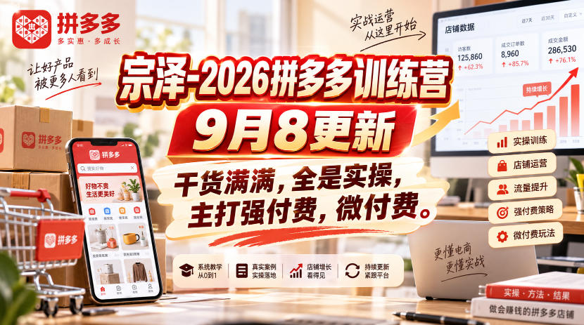 宗泽-2026拼多多训练营9月8更新,干货满满,全是实操,主打强付费,微付费插图 宗泽-2026拼多多训练营9月8更新,干货满满,全是实操,主打强付费,微付费插图