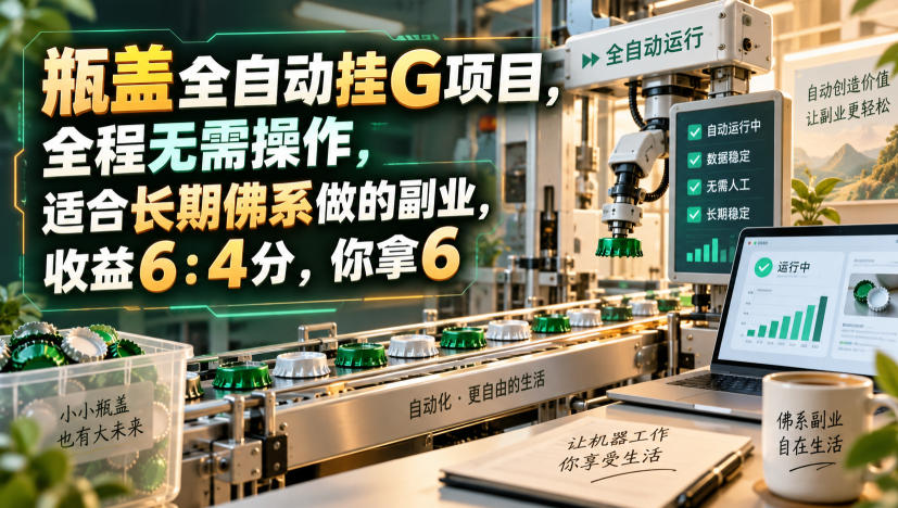 瓶盖全自动挂G项目,全程无需操作,适合长期佛系做的副业,收益6:4分,你拿6【揭秘】