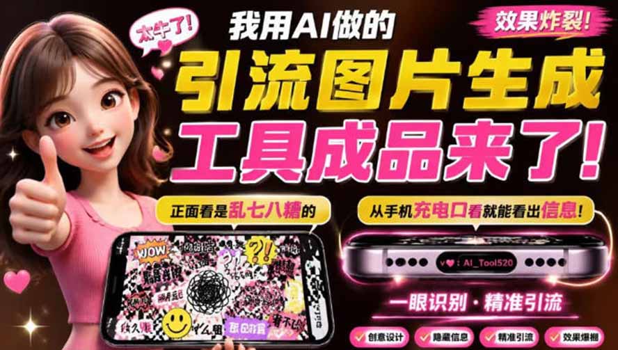 (20182期)自媒体引流工具来了,把你的微信藏到图片中,正面看是乱七八糟的乱码,手机平躺从充电口看就能看出实际内容