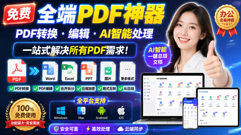 (20183期)免费全端PDF神器,PDF转换·编辑·AI智能处理,一站式解决所有PDF需求!