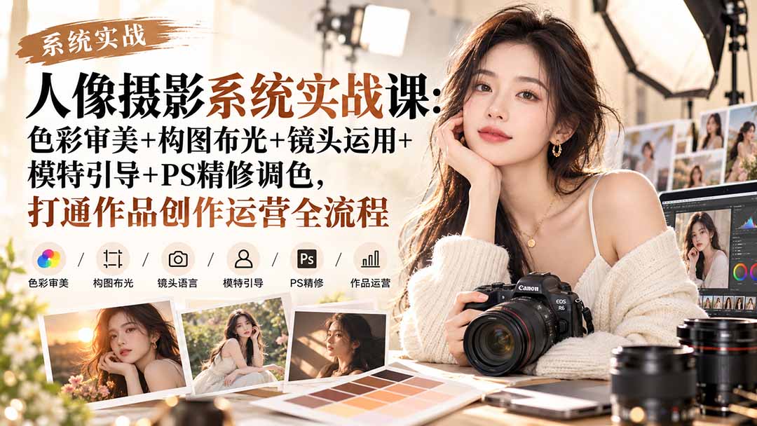 (20623期)【无水印】人像摄影系统实战课:色彩审美+构图布光+镜头运用+模特引导+PS精修调色,打通作品创作运营全流程插图1 (20623期)【无水印】人像摄影系统实战课:色彩审美+构图布光+镜头运用+模特引导+PS精修调色,打通作品创作运营全流程插图1