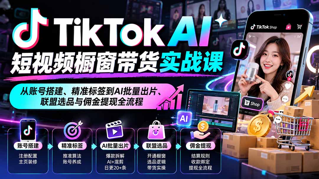 （20725期）TikTok AI短视频橱窗带货实战课：从账号搭建、精准标签到AI批量出片、联盟选品与佣金提现全流程插图1