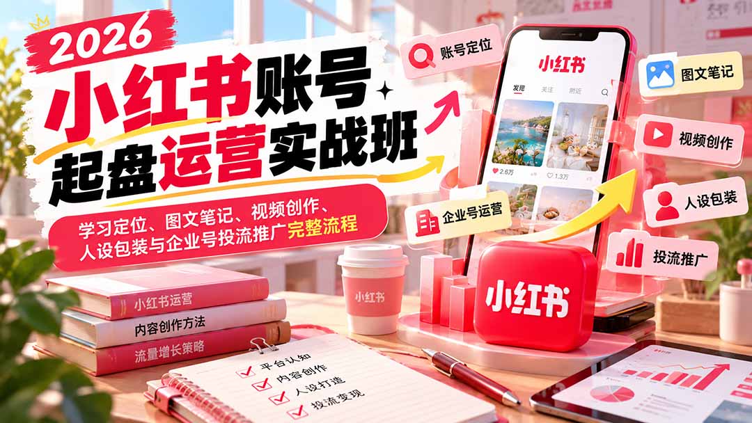 （20646期）2026小红书账号起盘运营实战班：学习定位、图文笔记、视频创作、人设包装与企业号投流推广完整流程插图1