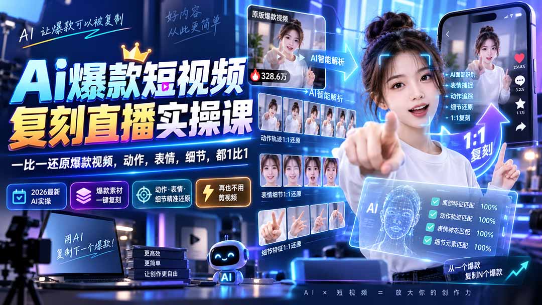 (20304期)最新Ai爆款短视频复刻直播实操课,一比一还原爆款视频,动作,表情,细节,都1比1插图1 (20304期)最新Ai爆款短视频复刻直播实操课,一比一还原爆款视频,动作,表情,细节,都1比1插图1