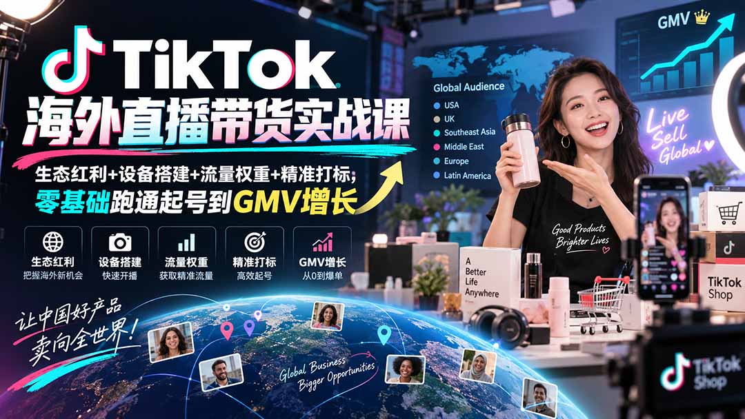 (20465期)TikTok海外直播带货实战课|生态红利+设备搭建+流量权重+精准打标,零基础跑通起号到GMV增长插图1 (20465期)TikTok海外直播带货实战课|生态红利+设备搭建+流量权重+精准打标,零基础跑通起号到GMV增长插图1
