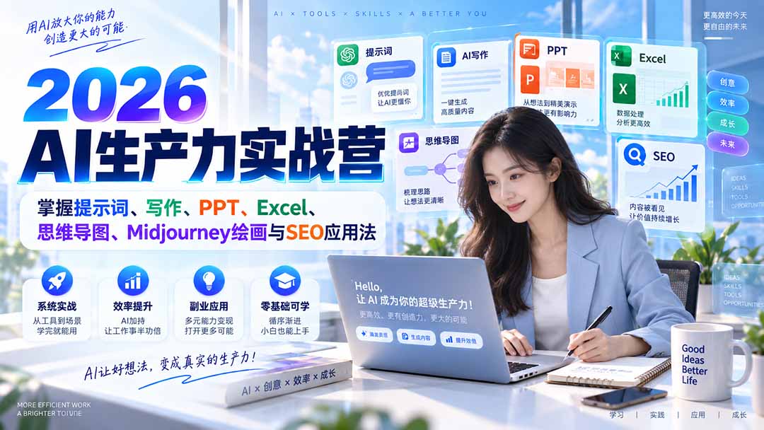 （20307期）2026AI生产力实战营：掌握提示词、写作、PPT、Excel、思维导图、Midjourney绘画与SEO应用法插图1